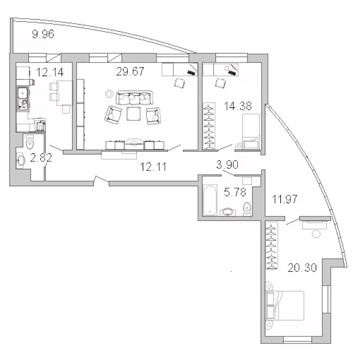 3-комнатная квартира 114.3 м², 10 эт., ЖК «Лондон Парк»
